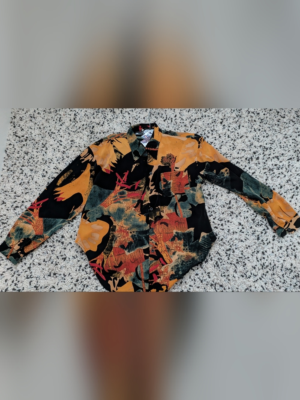 MANGO Abstract Art Print Long Sleeve Button-Down Shirt - S/M